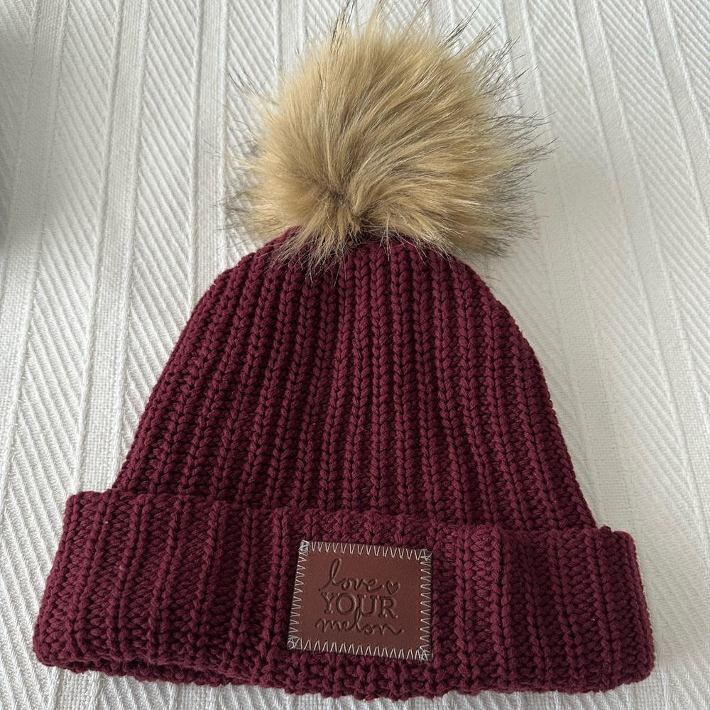 Love Your Lemon Pom Beanie Maroon